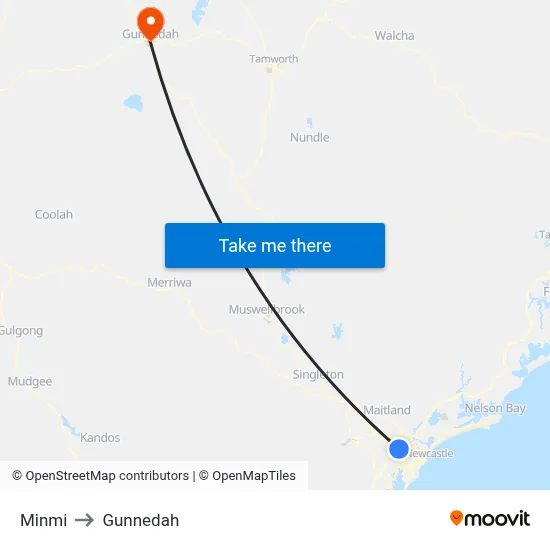 Minmi to Gunnedah map