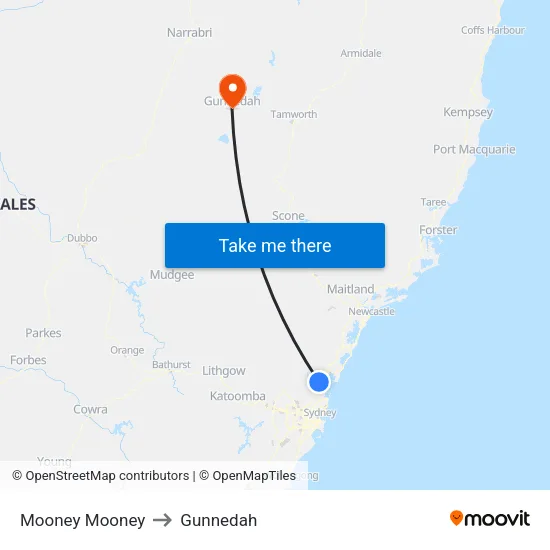 Mooney Mooney to Gunnedah map