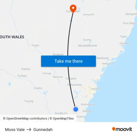 Moss Vale to Gunnedah map