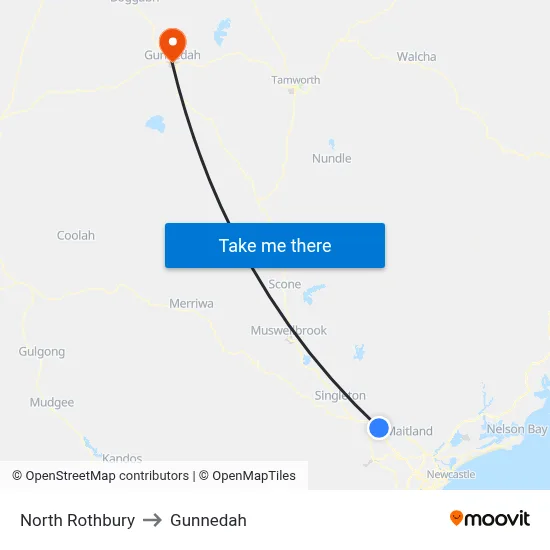 North Rothbury to Gunnedah map