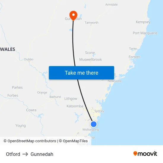 Otford to Gunnedah map