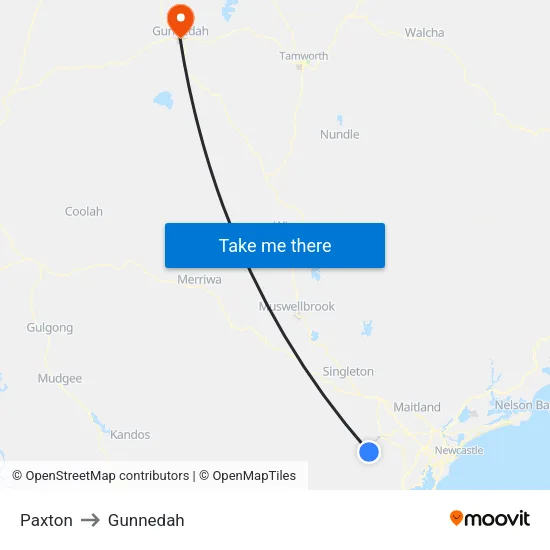 Paxton to Gunnedah map