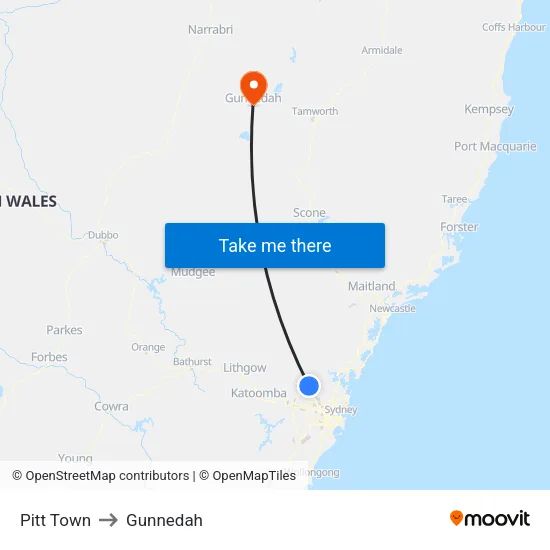 Pitt Town to Gunnedah map