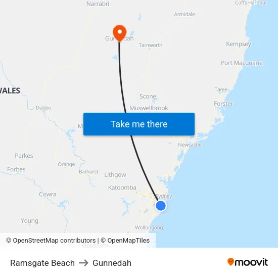 Ramsgate Beach to Gunnedah map