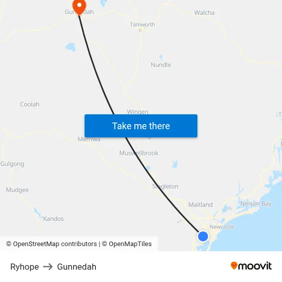 Ryhope to Gunnedah map