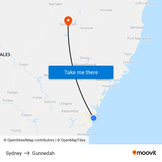 Sydney to Gunnedah map