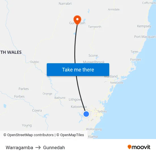 Warragamba to Gunnedah map