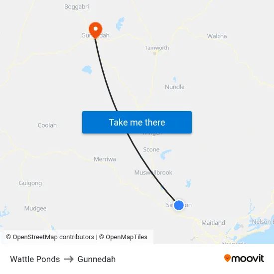 Wattle Ponds to Gunnedah map