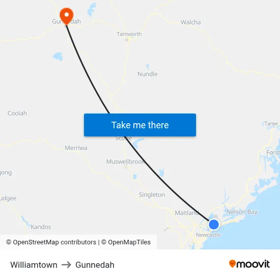 Williamtown to Gunnedah map