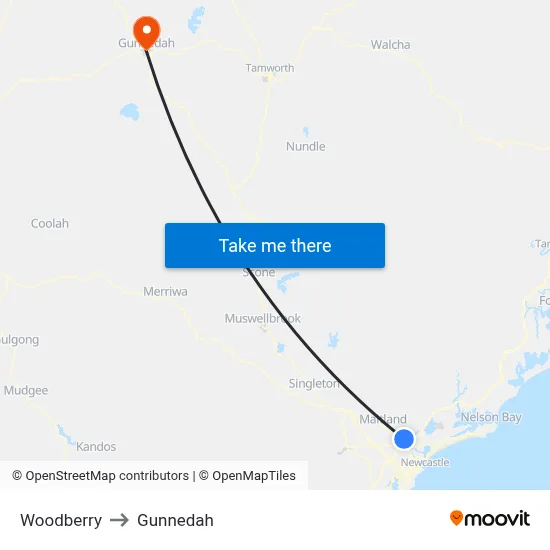 Woodberry to Gunnedah map