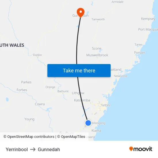 Yerrinbool to Gunnedah map