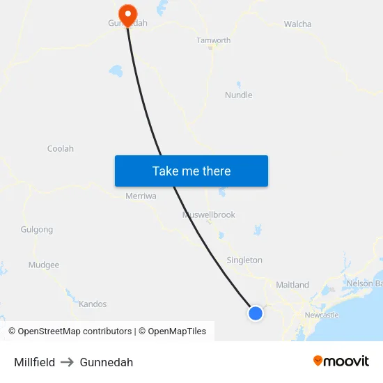Millfield to Gunnedah map
