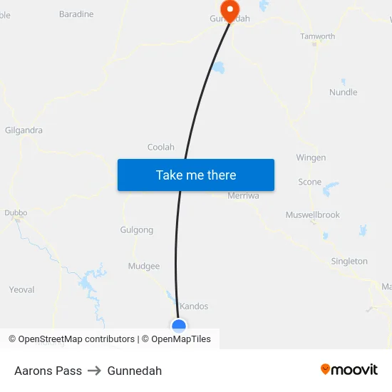 Aarons Pass to Gunnedah map