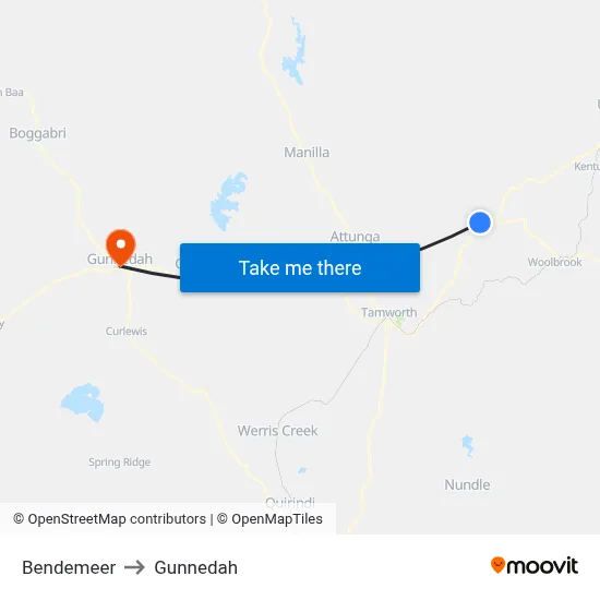 Bendemeer to Gunnedah map
