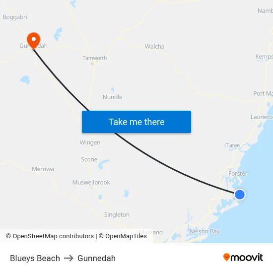 Blueys Beach to Gunnedah map