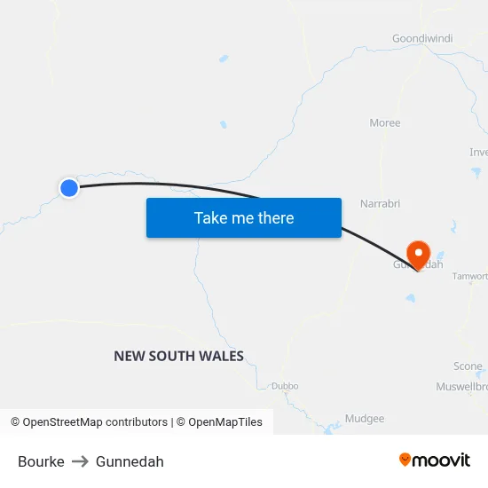 Bourke to Gunnedah map
