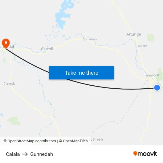 Calala to Gunnedah map