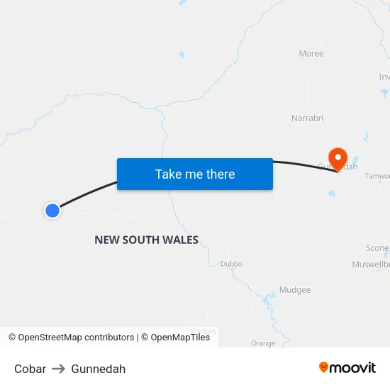 Cobar to Gunnedah map