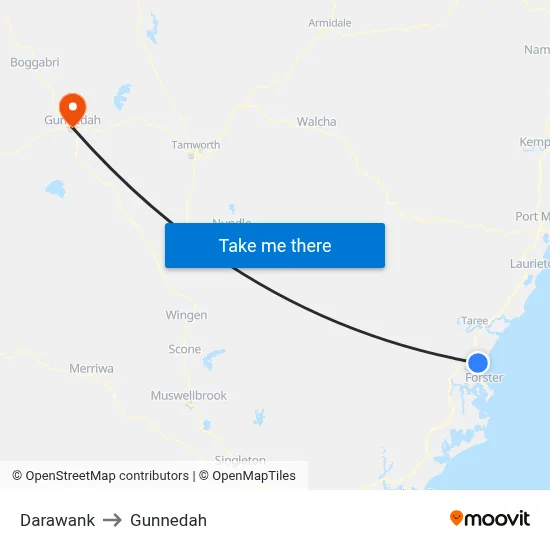 Darawank to Gunnedah map