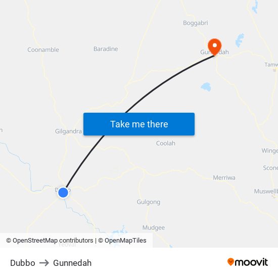 Dubbo to Gunnedah map