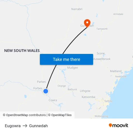 Eugowra to Gunnedah map