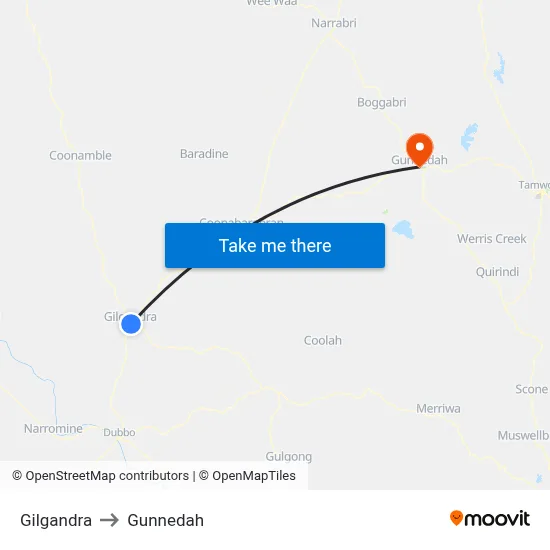 Gilgandra to Gunnedah map