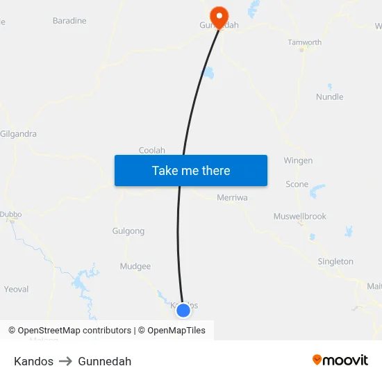 Kandos to Gunnedah map