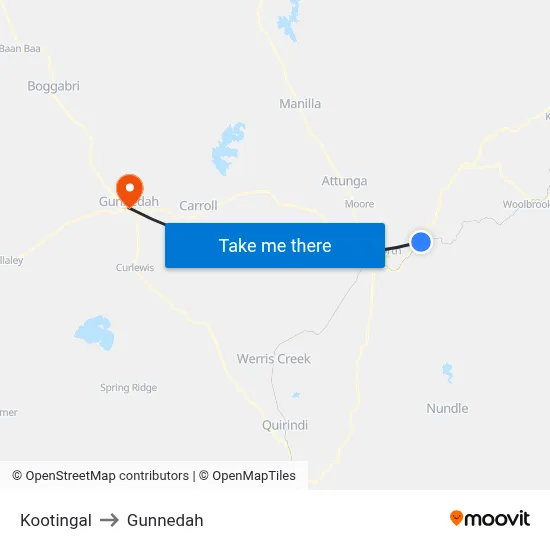 Kootingal to Gunnedah map