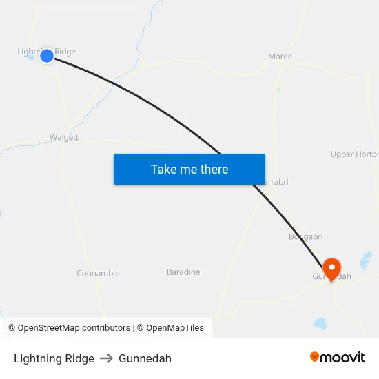Lightning Ridge to Gunnedah map