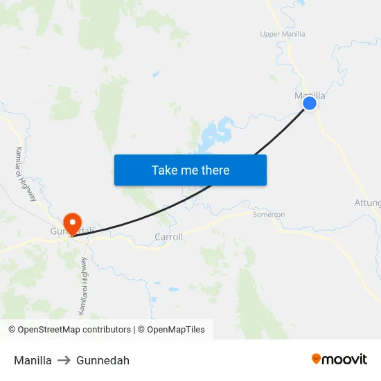 Manilla to Gunnedah map