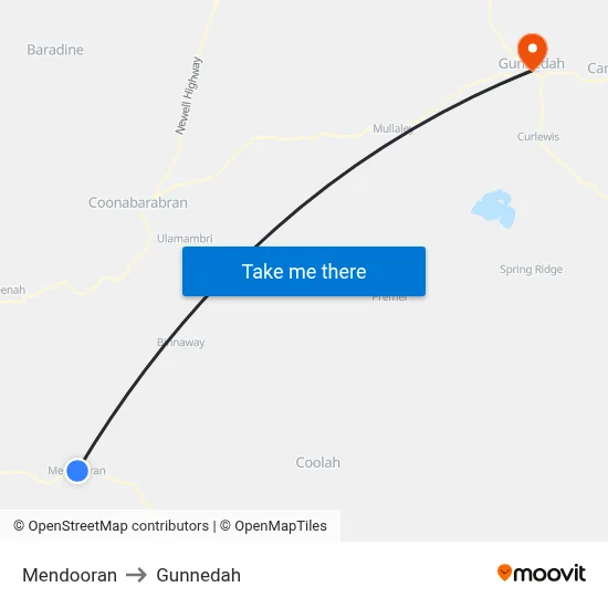 Mendooran to Gunnedah map