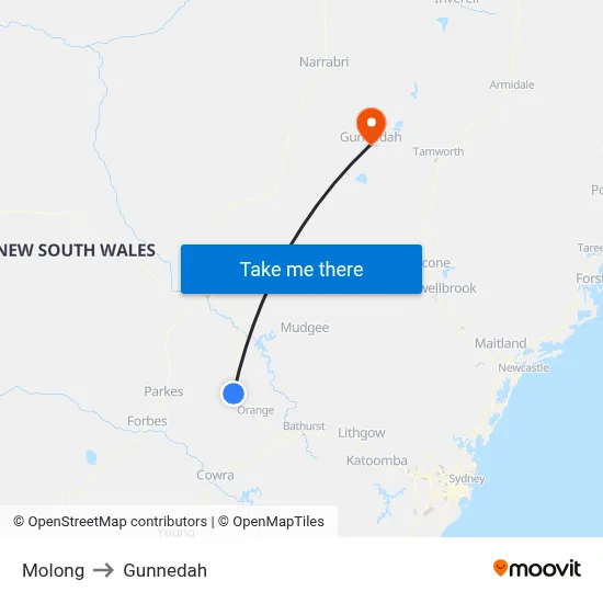 Molong to Gunnedah map