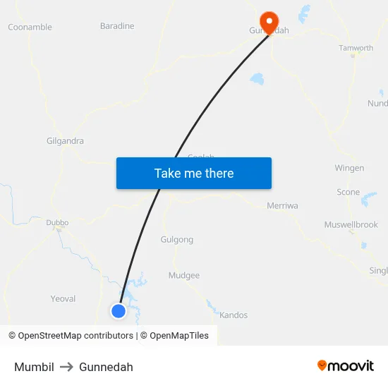 Mumbil to Gunnedah map