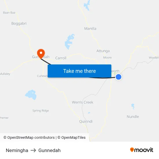 Nemingha to Gunnedah map