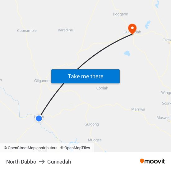 North Dubbo to Gunnedah map
