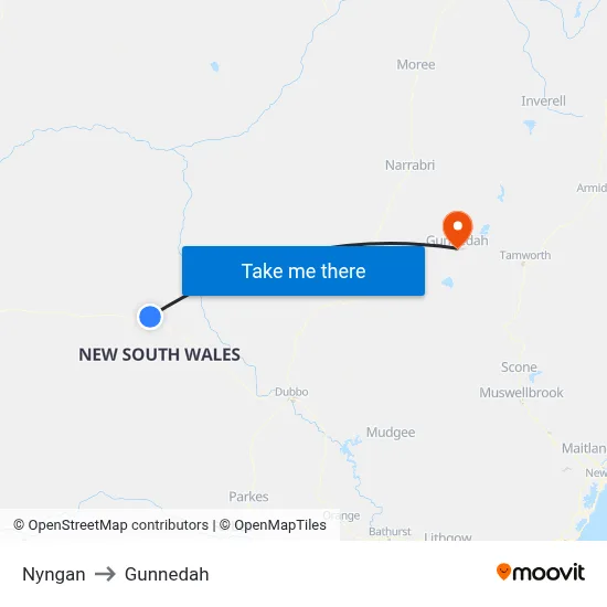 Nyngan to Gunnedah map
