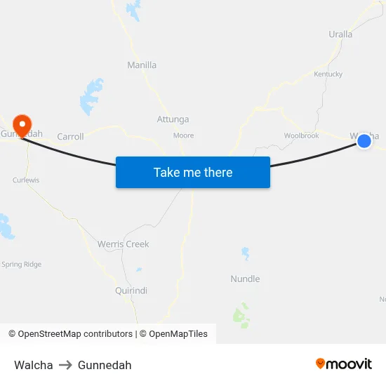 Walcha to Gunnedah map