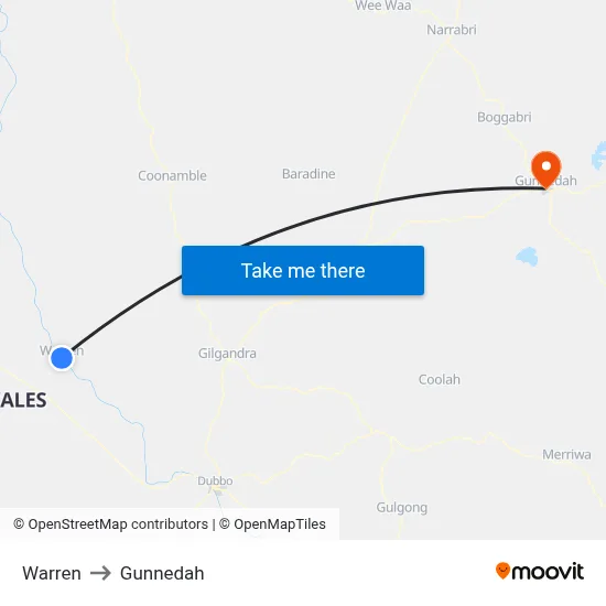 Warren to Gunnedah map
