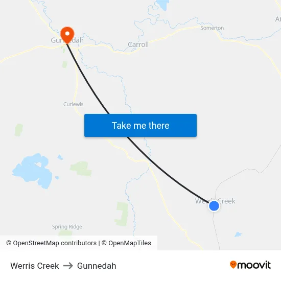 Werris Creek to Gunnedah map