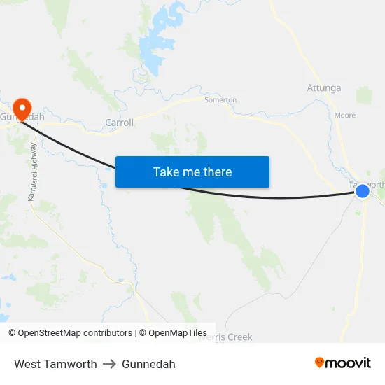 West Tamworth to Gunnedah map
