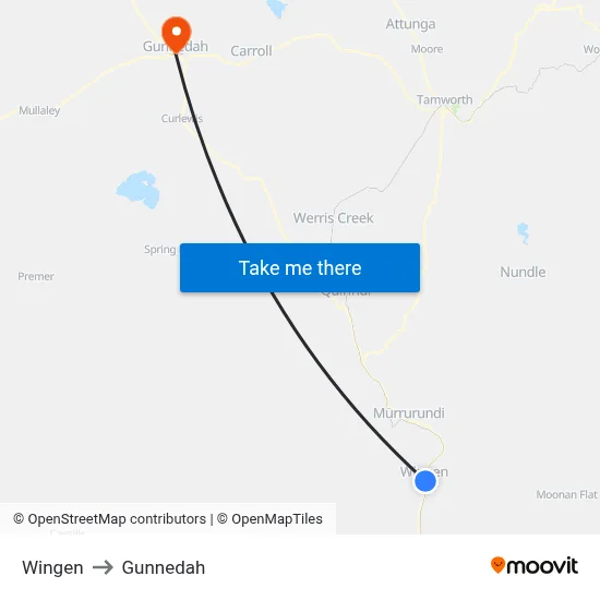 Wingen to Gunnedah map