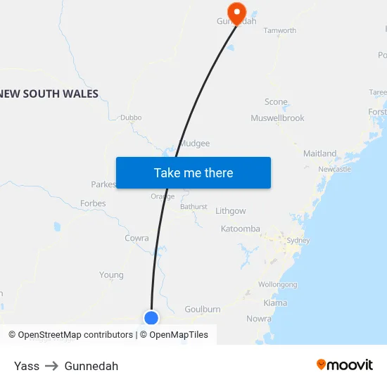 Yass to Gunnedah map