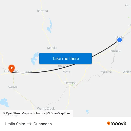 Uralla Shire to Gunnedah map