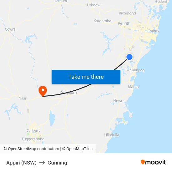 Appin (NSW) to Gunning map
