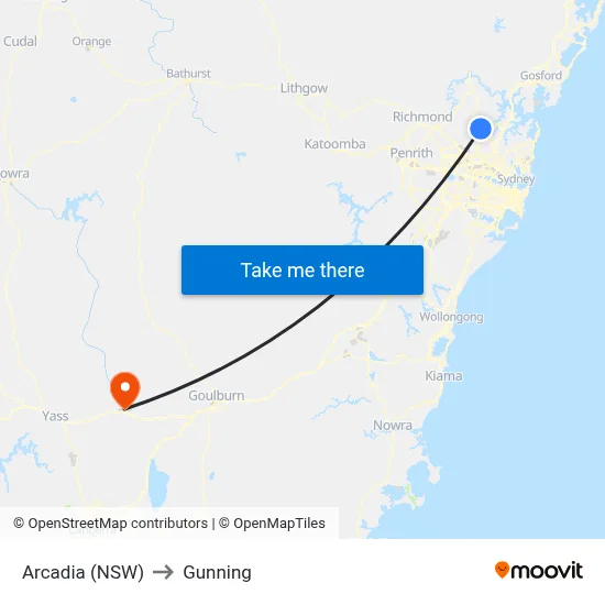 Arcadia (NSW) to Gunning map