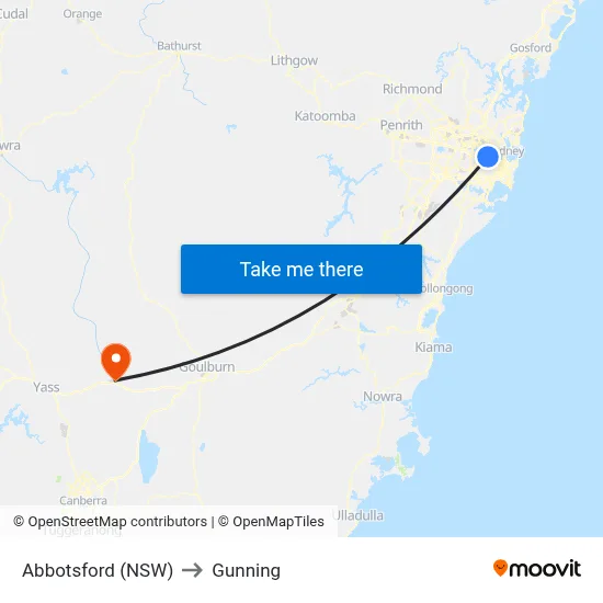 Abbotsford (NSW) to Gunning map