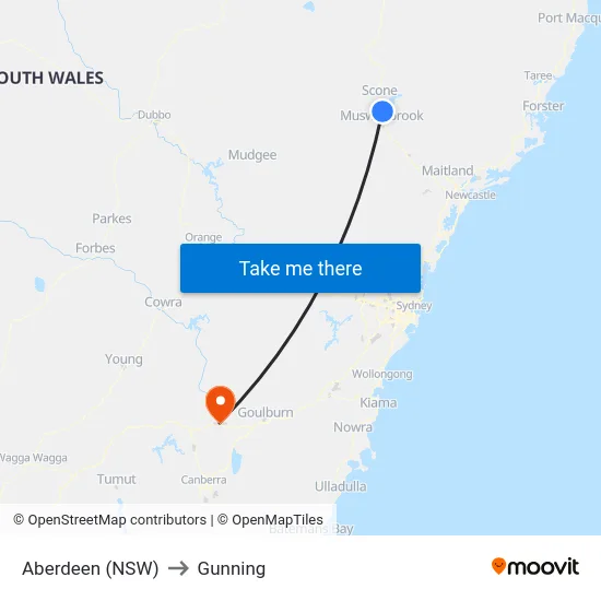 Aberdeen (NSW) to Gunning map