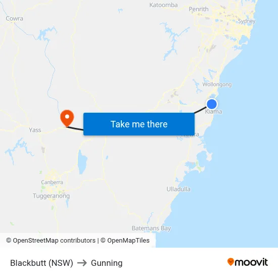 Blackbutt (NSW) to Gunning map