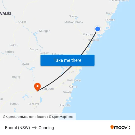Booral (NSW) to Gunning map