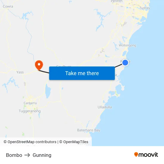 Bombo to Gunning map